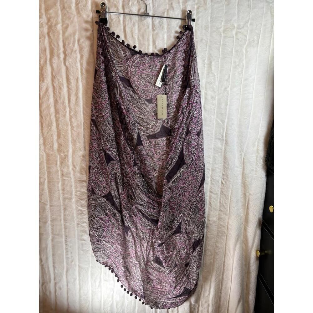 Ann Taylor Purple Paisley Circle Scarf With Pom-Pom Tassels New Nwt